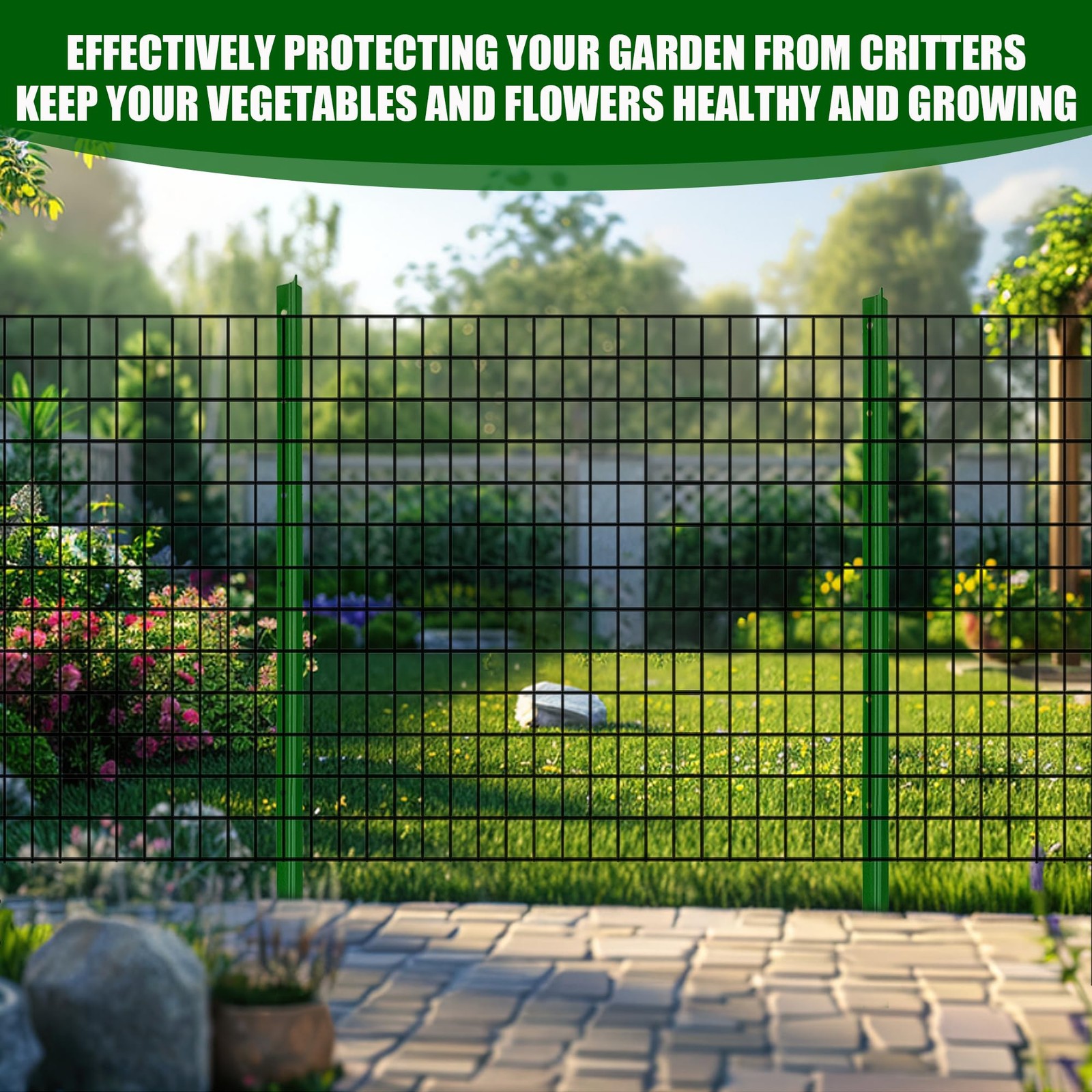 24 in x 50 ft Welded Wire Mesh Fence, 2 in × 3 in 15GA Black PVC Coated Garde…