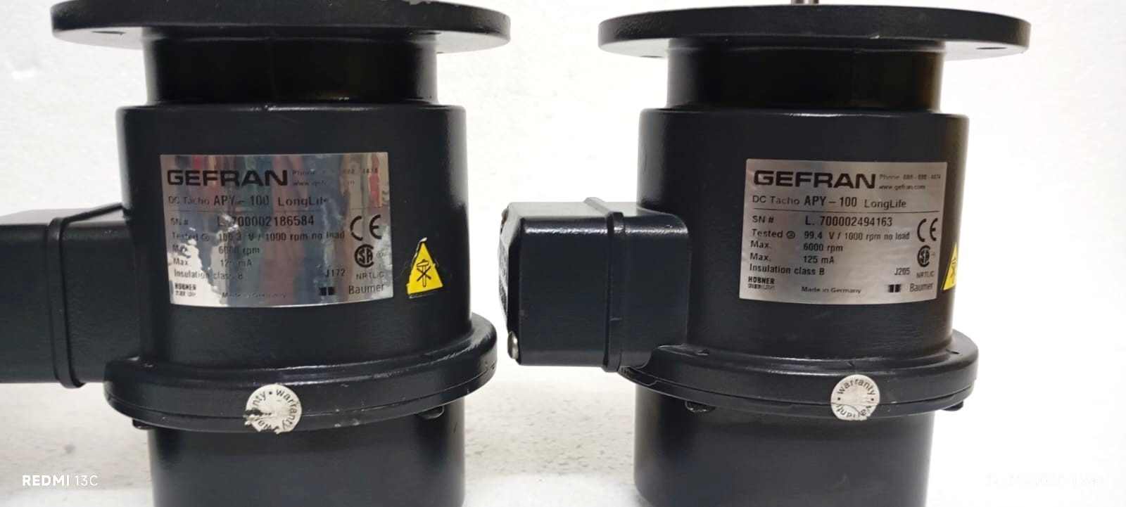 Hübner Berlin Gefran APY-100 DC Tachometer Generator, 100V / 1000 RPM, IP55
