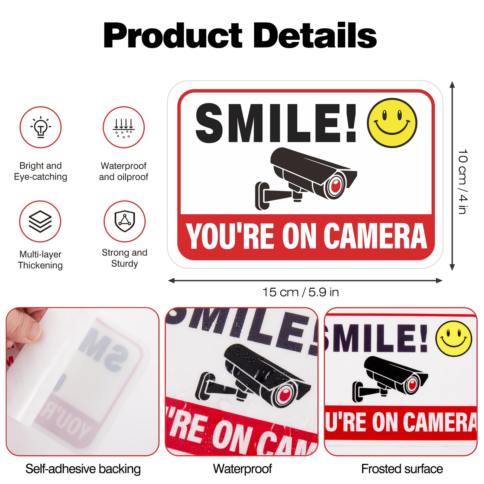 6PCS Smile Your On Camera Sign Sticker, 5.9IN, 358
