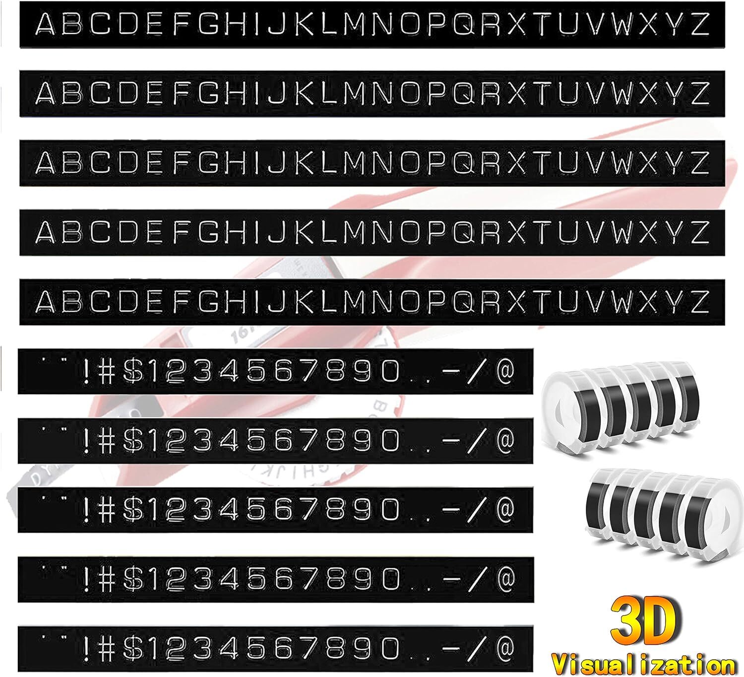 5PK Dymo 3D Embossing Label Tape 9mm for Dymo Organizer Xpress Label Maker 3/8″