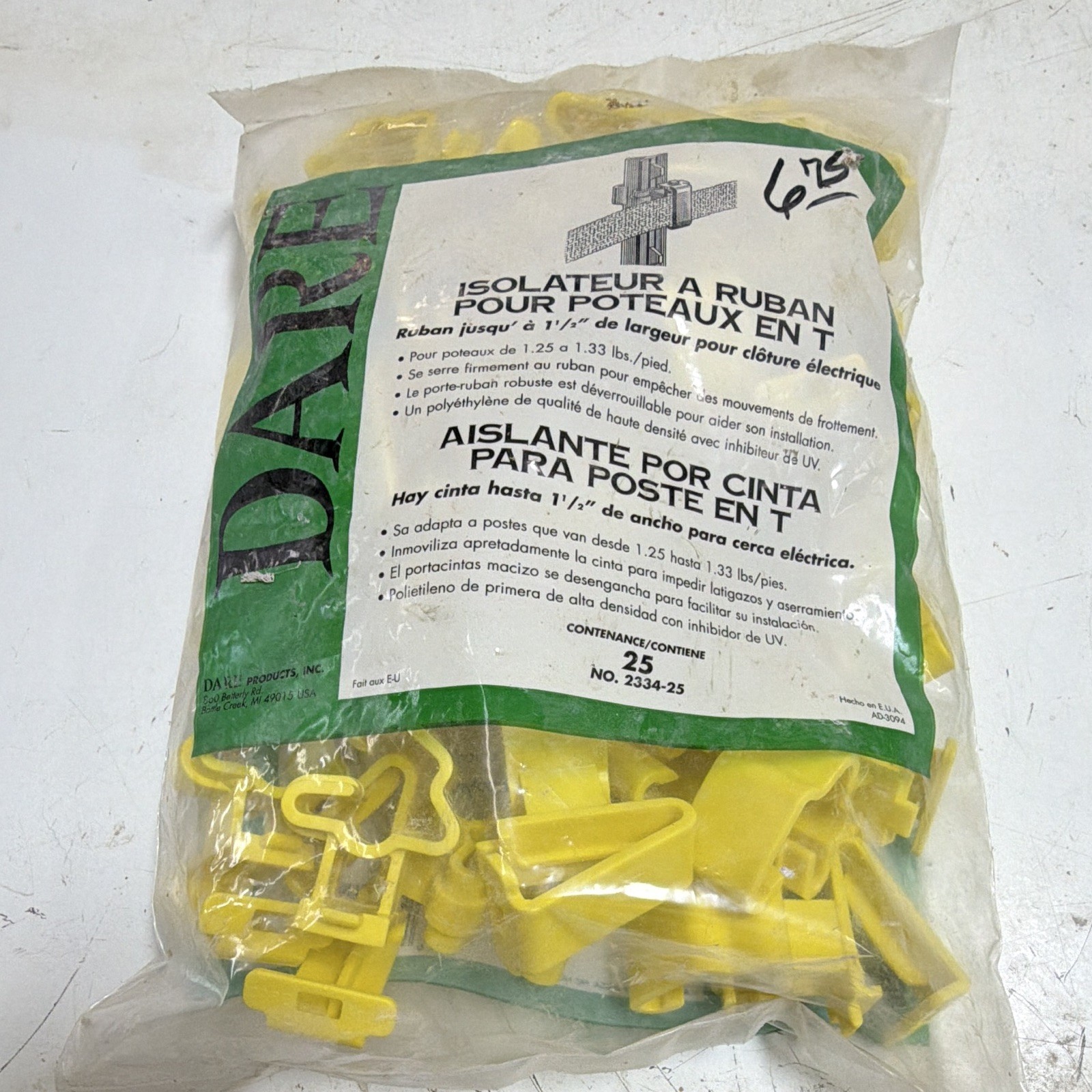 Dare T-Post Tape Insulator for Electric Fence Tape up to 1 1/2in, 25ct 2334-25