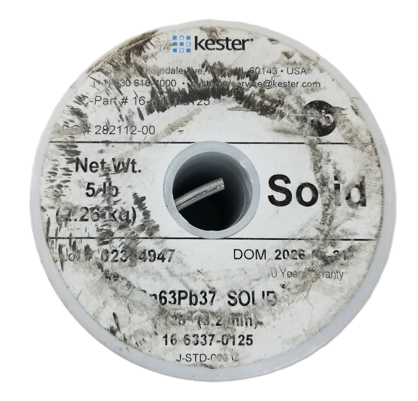 5lb Kester 16-6337-0125 Solder .125″ 3.2mm 63/37 Sn63 Pb37 Solid 8AWG 2.26kg NEW