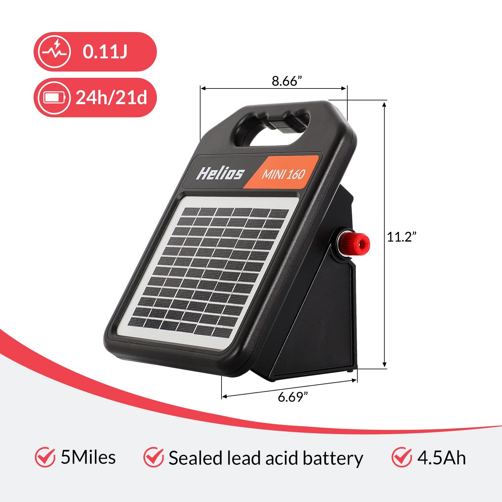 10-Mile Solar Electric Fence Charger 0.11 Joule Day/Night Mode for Livestock