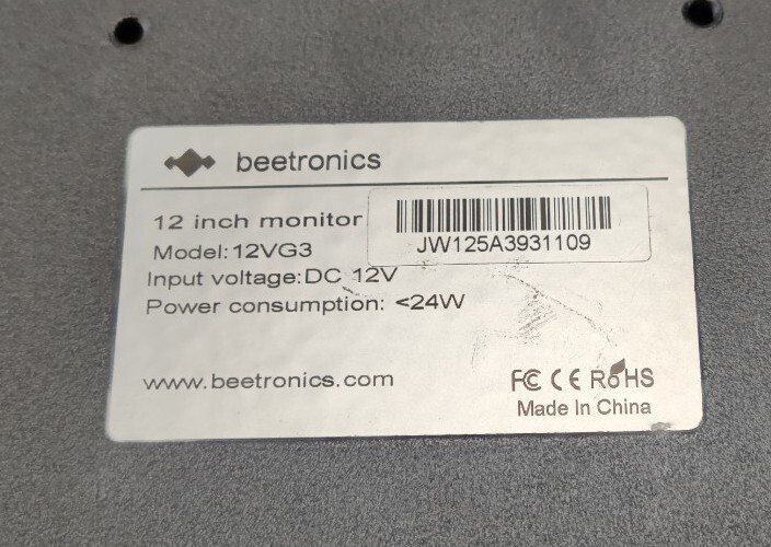 Beetronics 12VG3 12″ Monitor