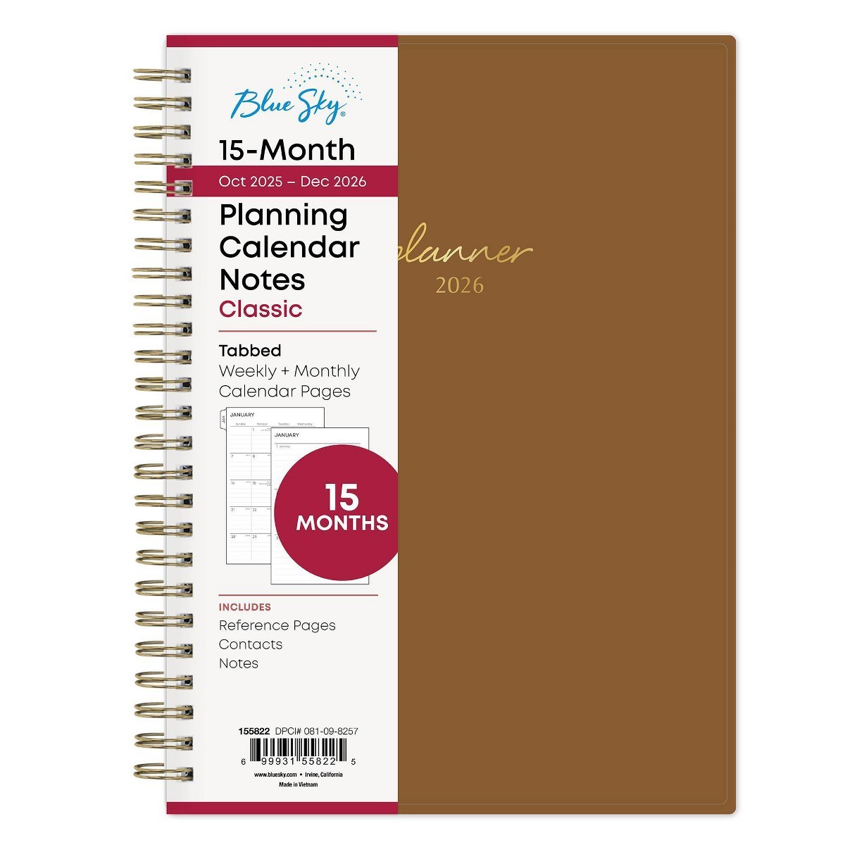 Blue Sky 2026 Weekly/Monthly 15 Months Planner and Notes 5.875″x8.625″