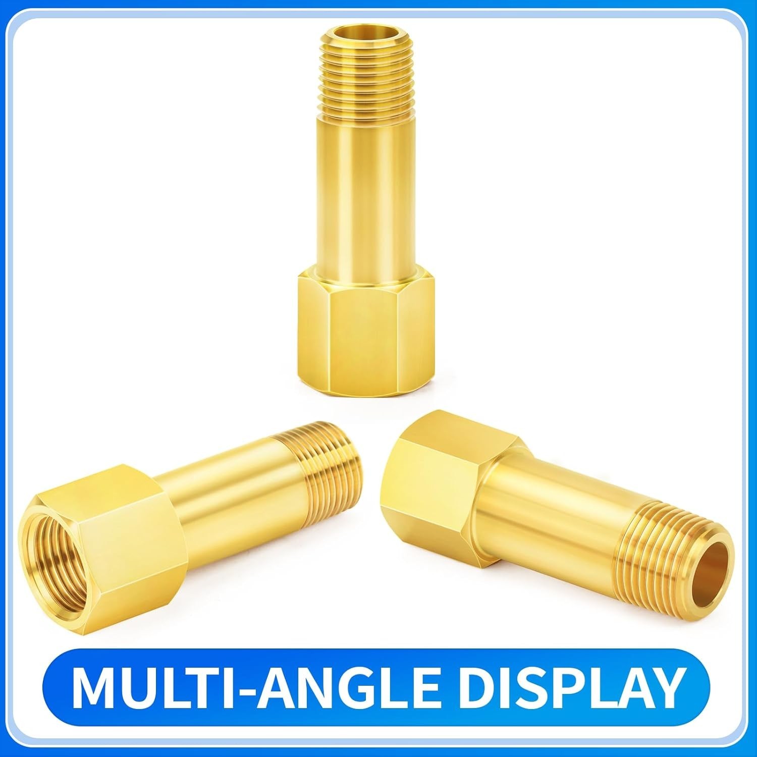 **2 Pack 1/8″ NPT Brass Long Nipple Pipe Male x Female 2″ Length**