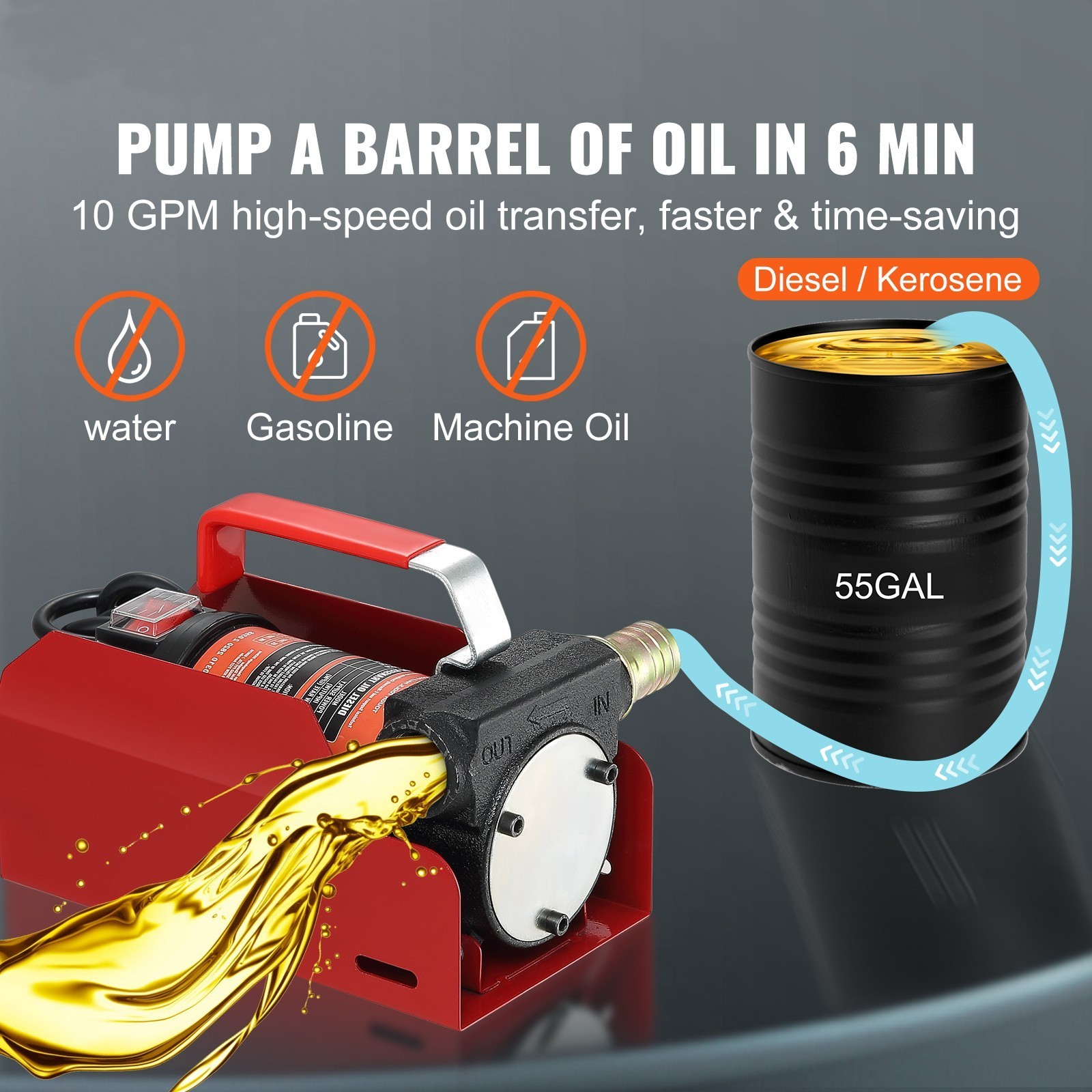 12V DC Electric Fuel Transfer Pump for Diesel Kerosene 10 GPM with Nozzle~NIB~H
