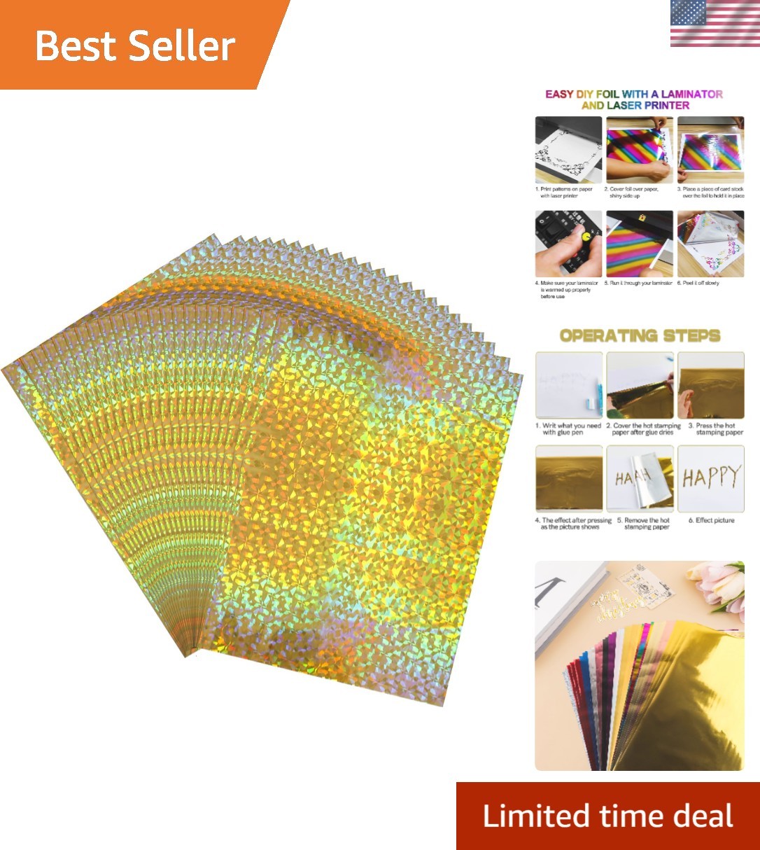 50Sheets Toner Reactive Foil Transfer Paper 7.9X11.4Inch A4 Hot Foil Paper for D