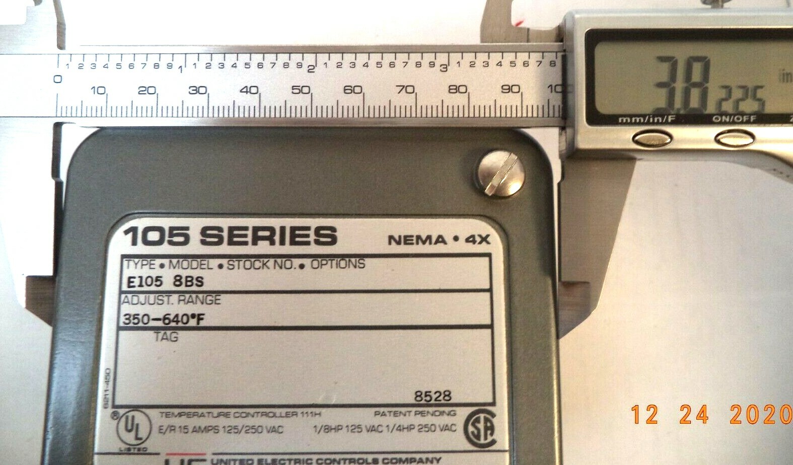 350-640F Range Capillary Thermostat Temperature Control Unit, P/N E105-8BS