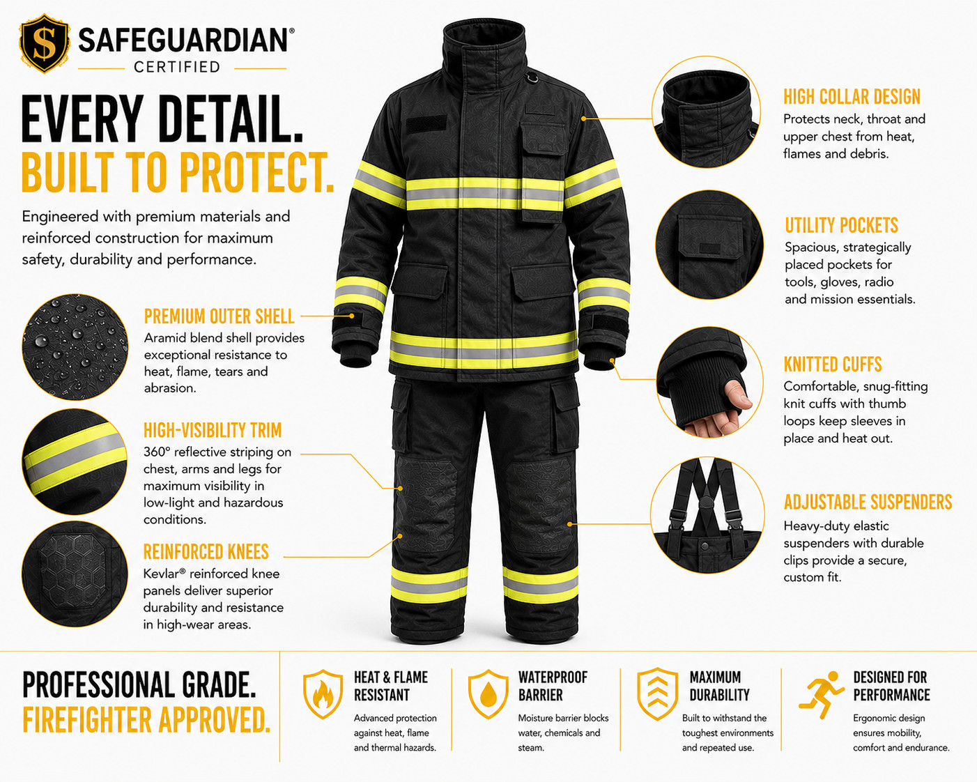 DYOB Firefighter Suit Fire Suit Turnout Gear Jacket/Pants w/ Overall straps NFPA