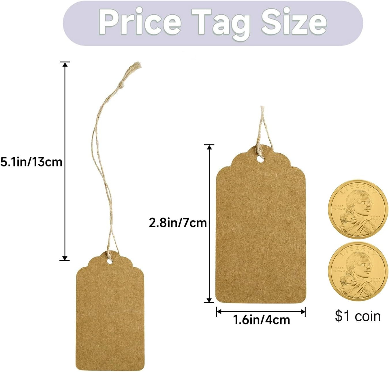 Joycraft 200Pcs Gift Tags with String Attached 2.8X1.6 in Brown Price Tag | Blan