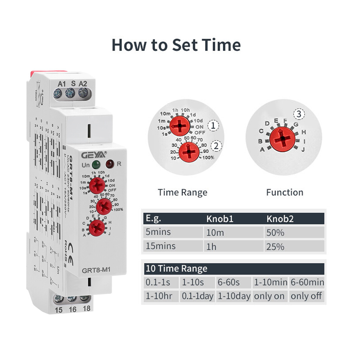 GEYA MultifunctionTimer Relay switch 10 Funciton Time 16A AC/DC12-240V US Stock