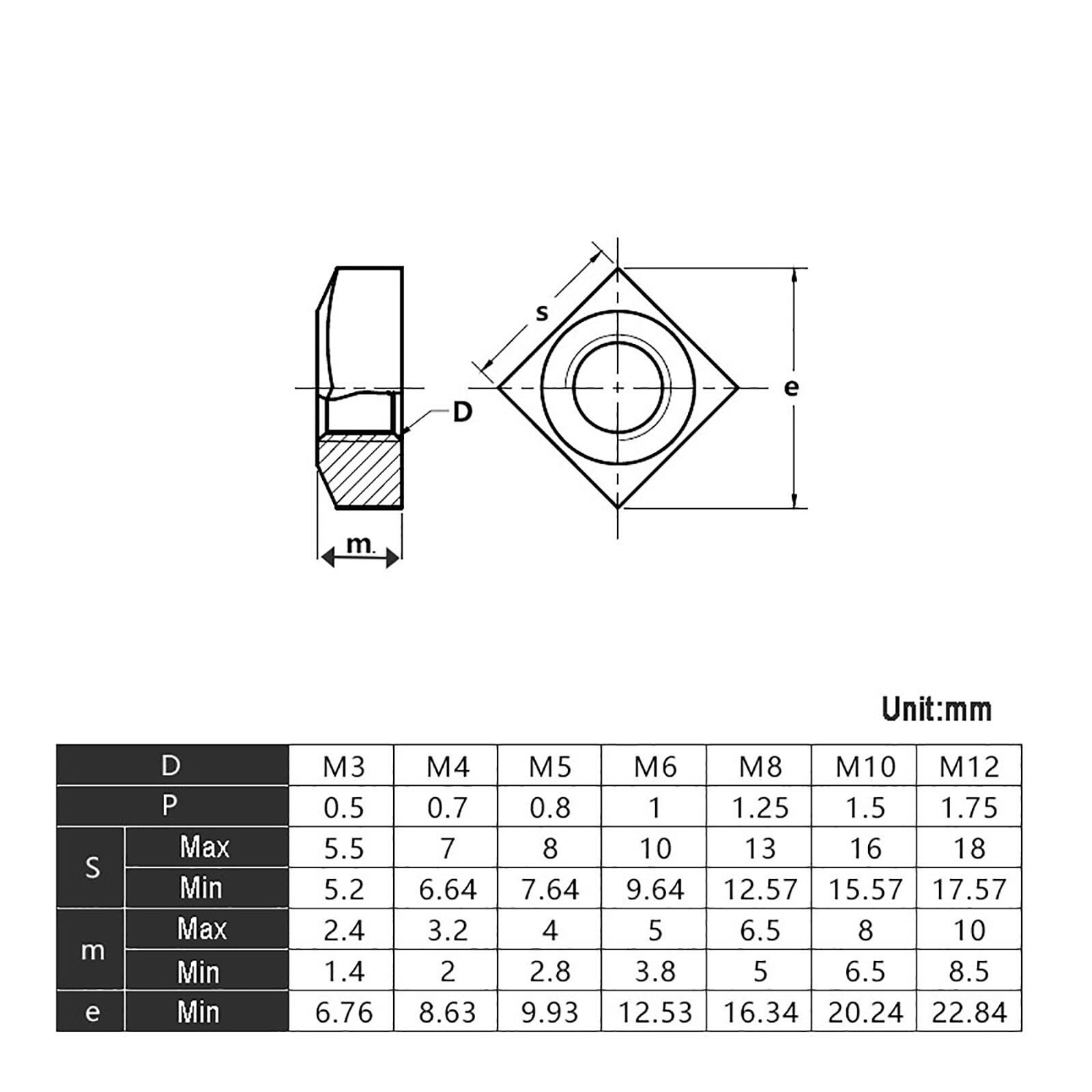 M4 M5 M6 M8 M10 SUS 201 Stainless Steel Square Nuts Locking Nuts Metric Thread