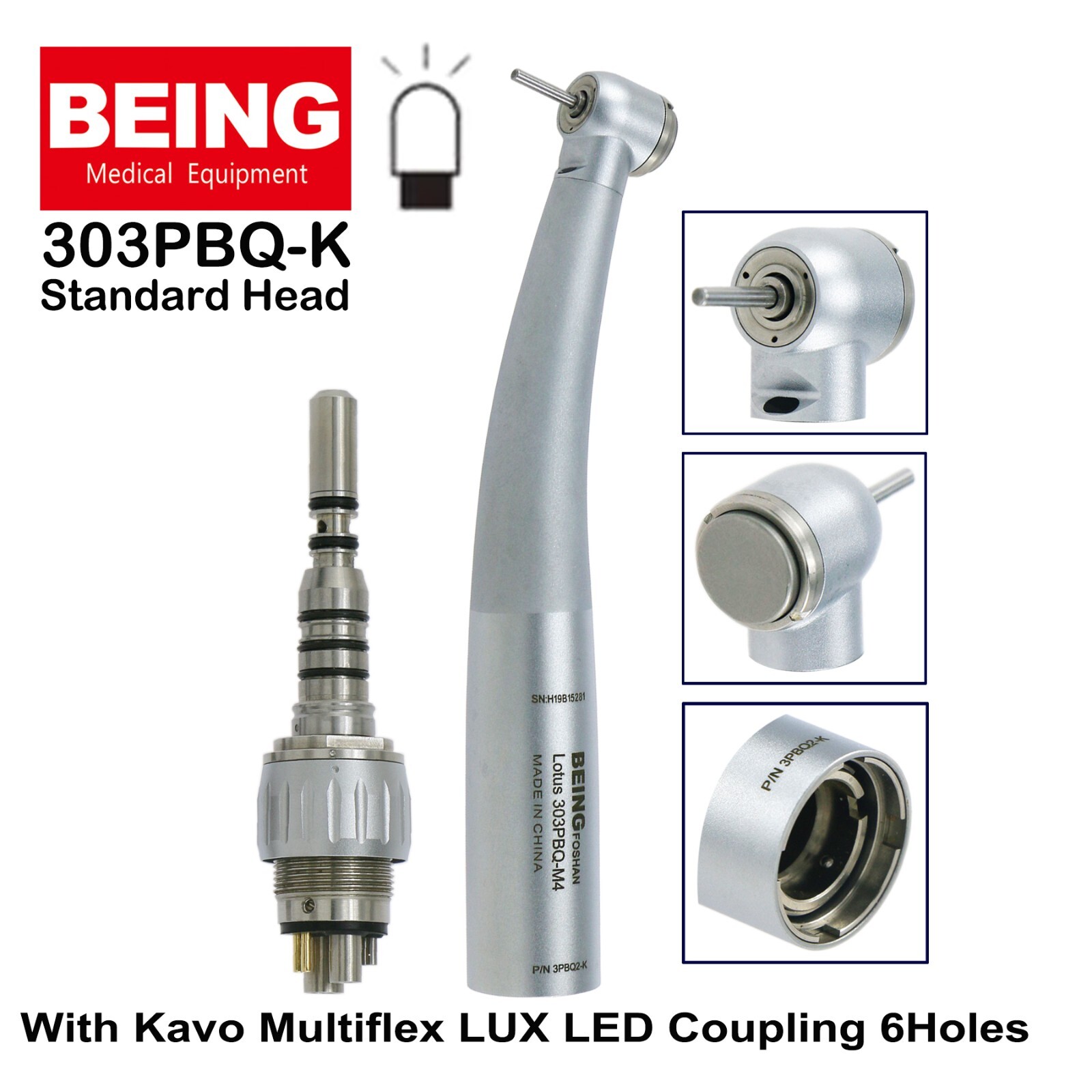 BEING Dental LED Fiber Optic High Speed Turbine Handpiece 302P 303P Fit KAVO NSK