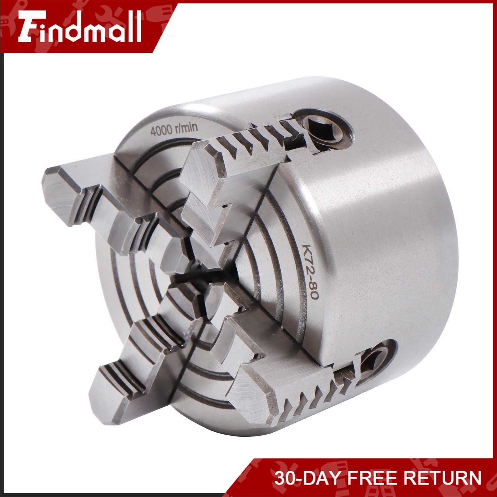 Findmall K72-80 4 Jaw Chuck 3″ 80mm Independent Metal Lathe Chuck