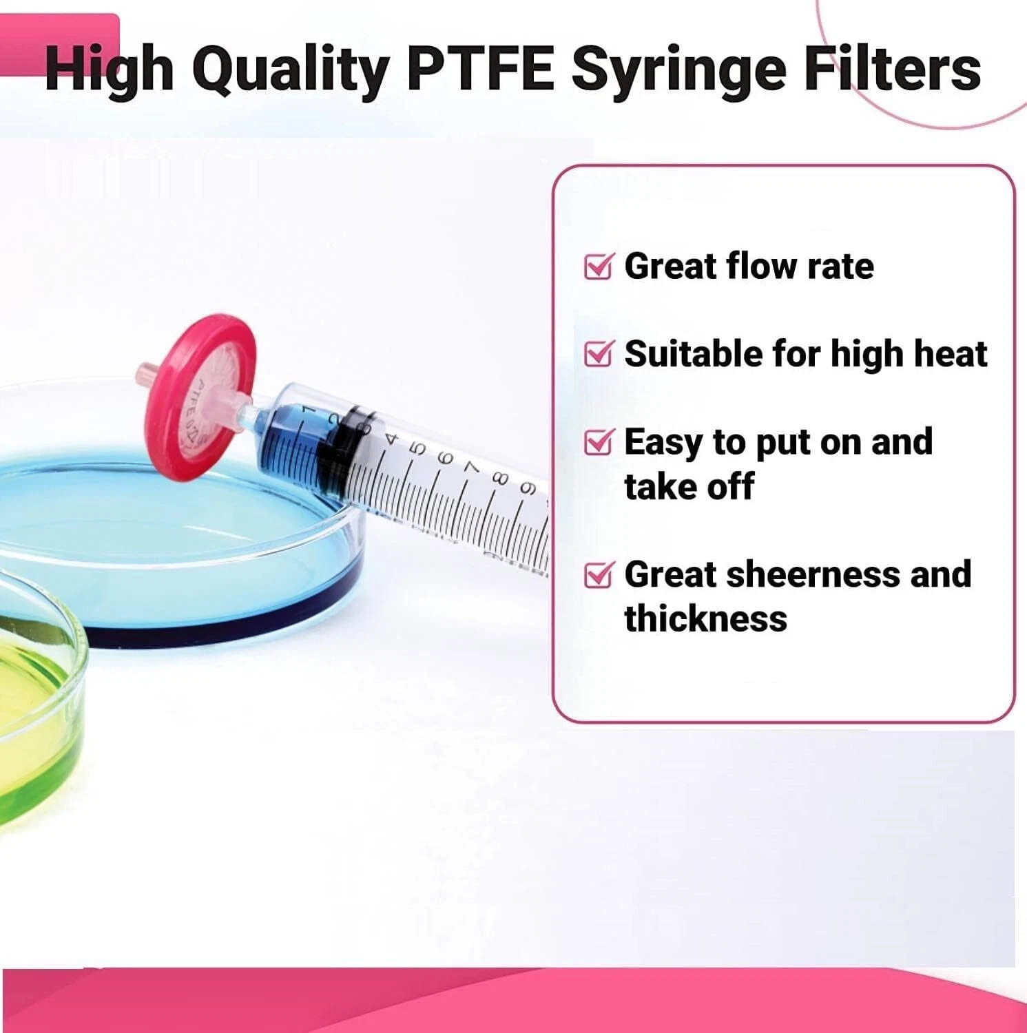 100PCS Syringe Filter PTFE Sterile Hydrophobic Filter 0.22um Membrane 13mm Pore