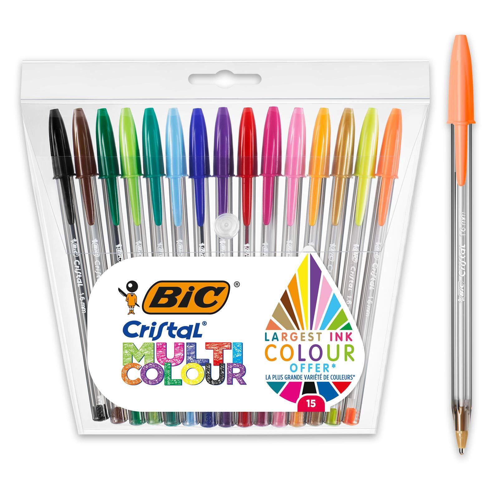 BIC Cristal Multicolour Ballpoint Pen Pack of 15 Assorted Vibrant Colors