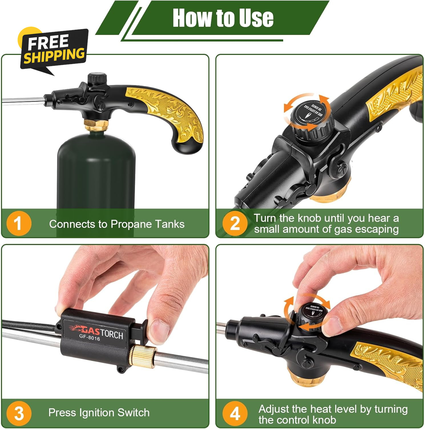 Propane Torch Weed Burner, Adjustable Flame Thrower with Detachable Handle