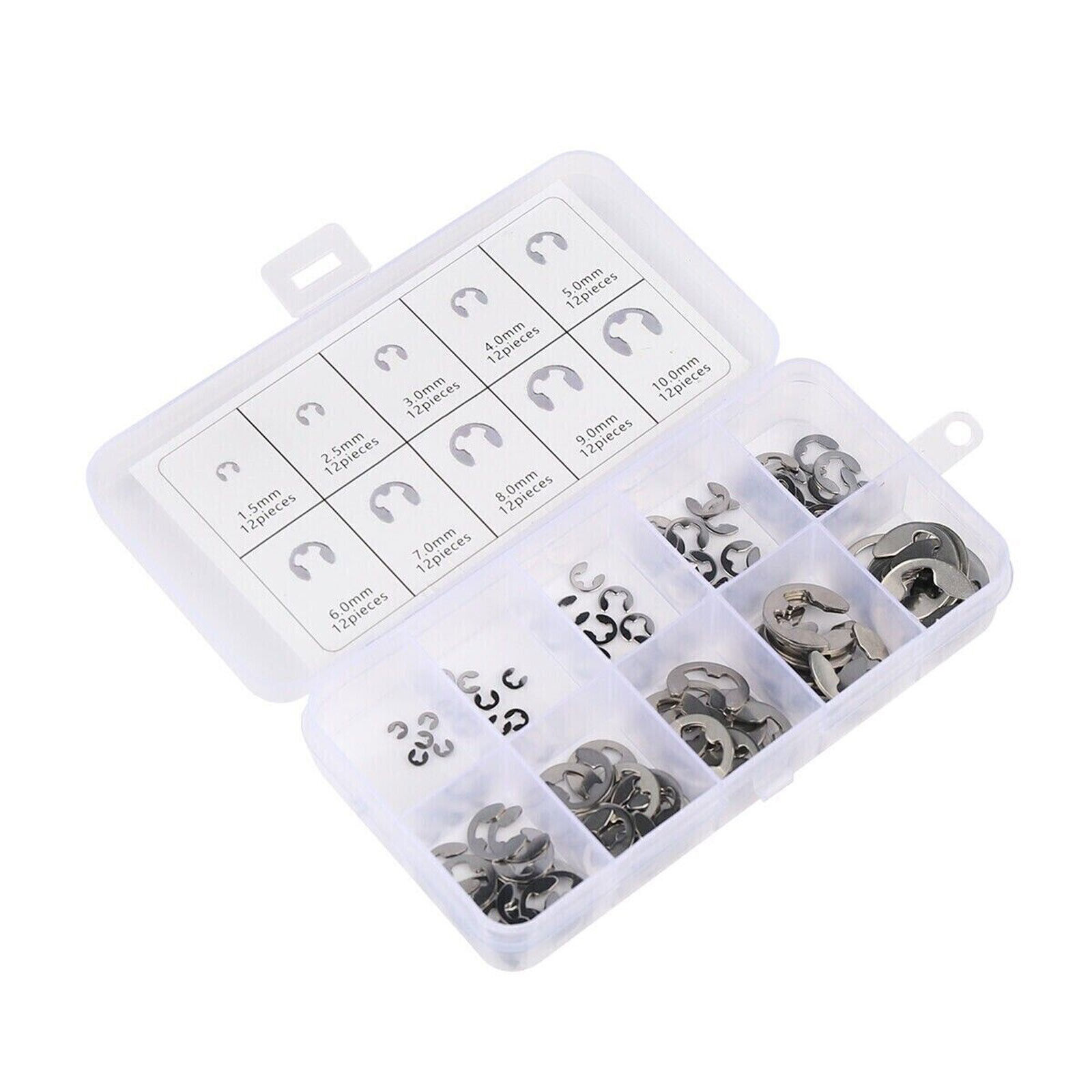 E Clips C Circlip Stainless Steel Kit Retaining Ring Assorted 1.5 to 10mm 120Pcs