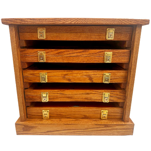 Oak Wood Cabinet Holds (5) 18 x 12 x 2″ Oak Display Cases Handcrafted in USA