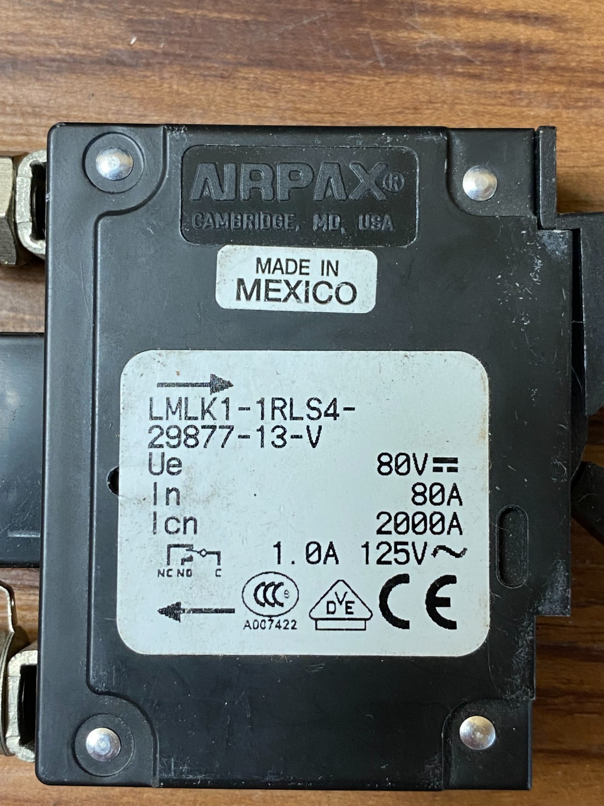 AIRPAX LMLK1-1RLS4-29877-13 80 AMP CIRCUIT BULLET BREAKER 100 Trip Amps 51 Delay