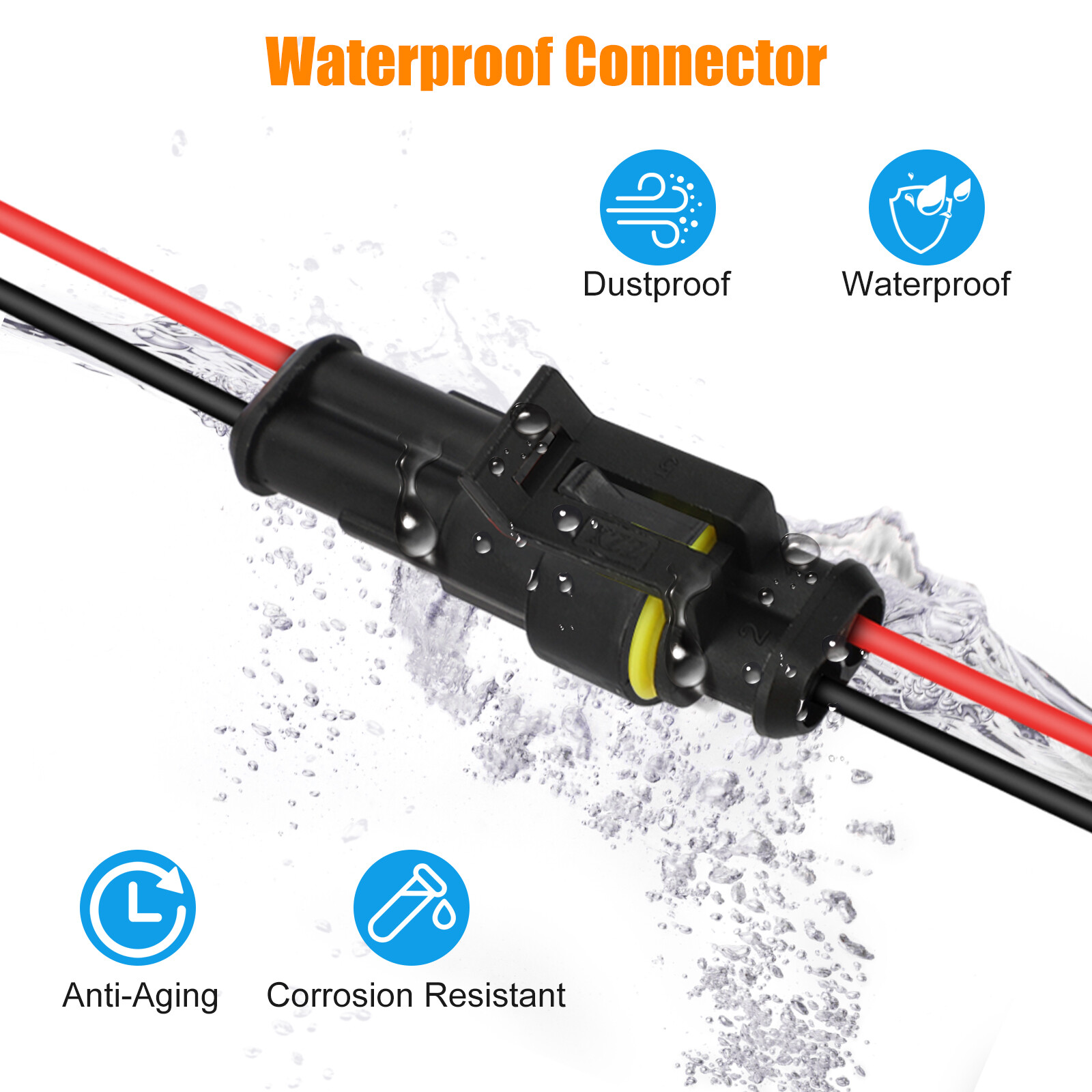 10-Pair Waterproof 12V 2-pin Electrical Wire Connector Plug Cable Boat Car truck