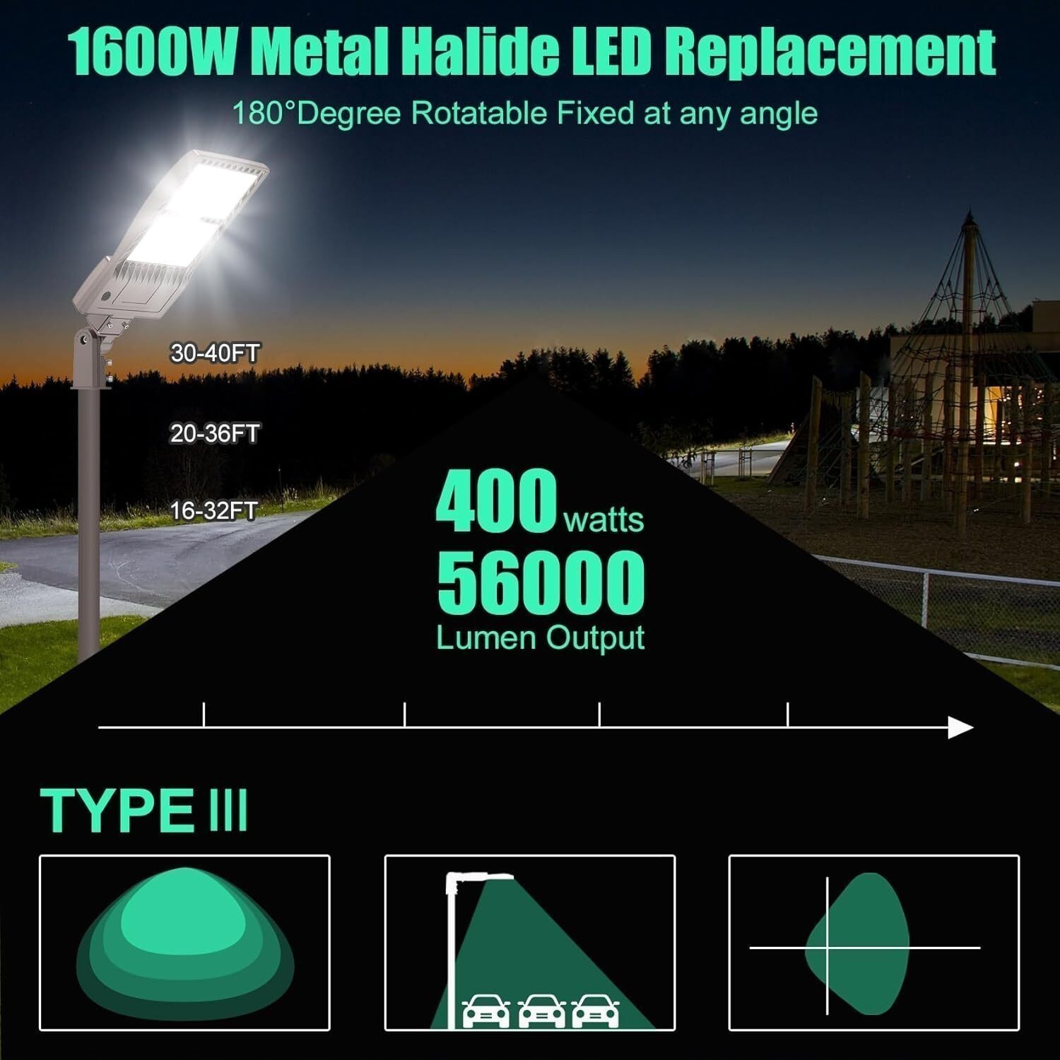 LED Parking Lot Lights 400W 56000LM Commercial Outdoor Flood Stadium Light 480V