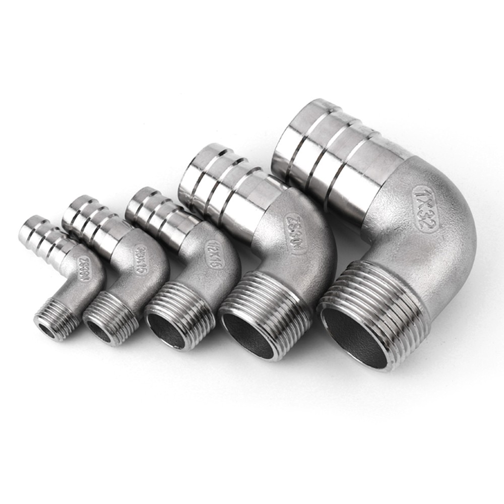 Stainless Steel 90° Elbows Hose Barb Adapter x Male Thread Fittings Hose Nipple