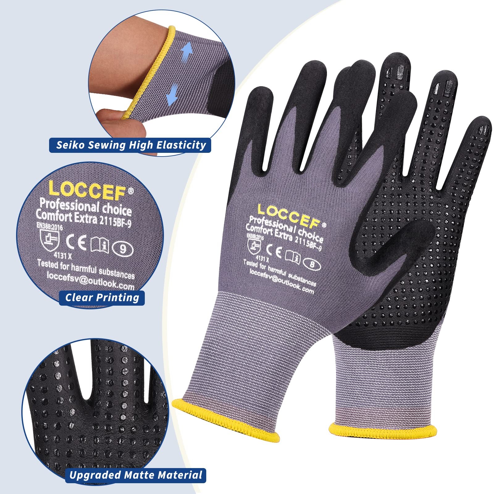 Work Gloves MicroFoam Nitrile Coated-6 Pairs,Endurance Seamless Knit Nylon,Do…