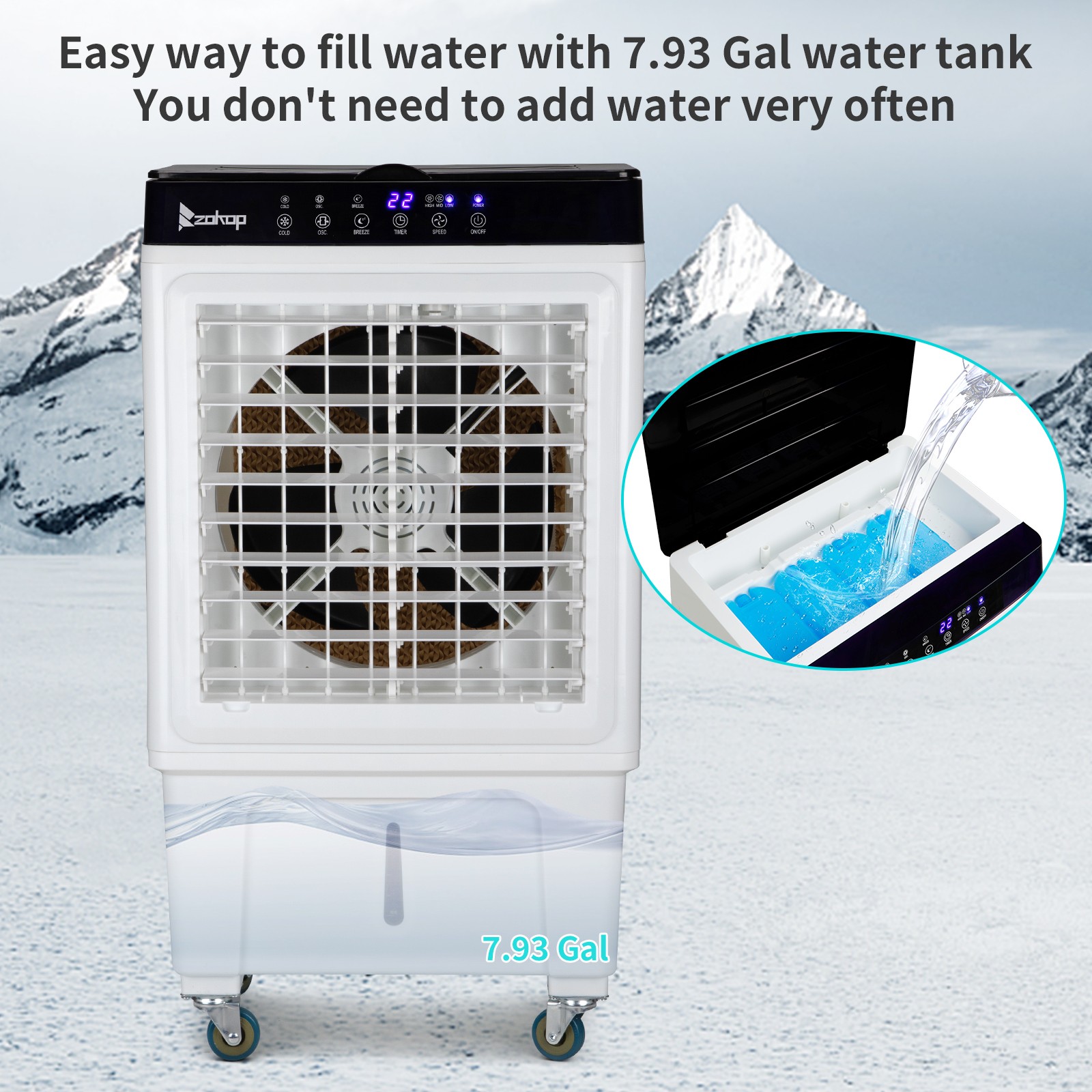 Portable Air Conditioner Fan Evaporative Cooler 2400CFM Swamp Cooler Remote 30L