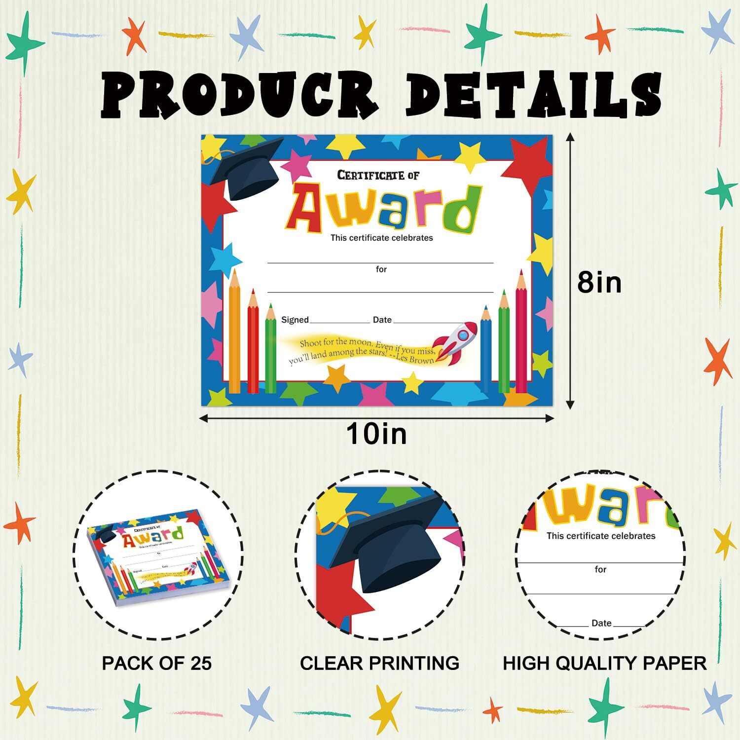 25 PCS Colorful 8 X 10 Inches Award Certificates Student of The Month Certifi…