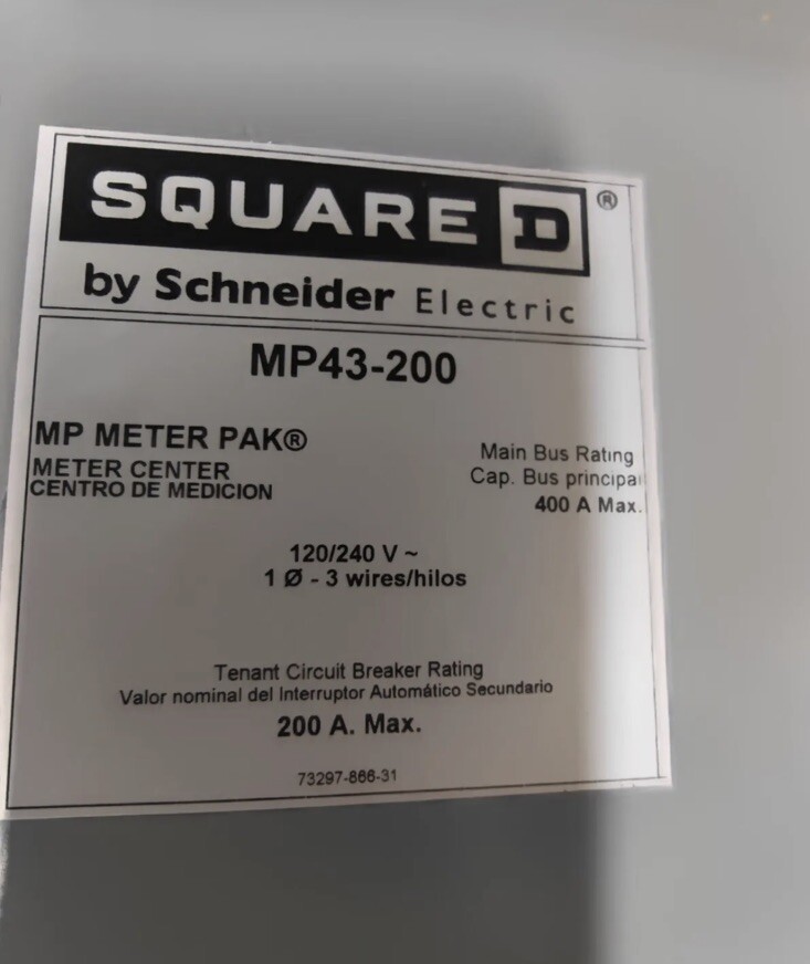Square D MP43-200 Meter Pak, 200A 1PH, 3-gang 400A Main Buss SAME AS WEP4312