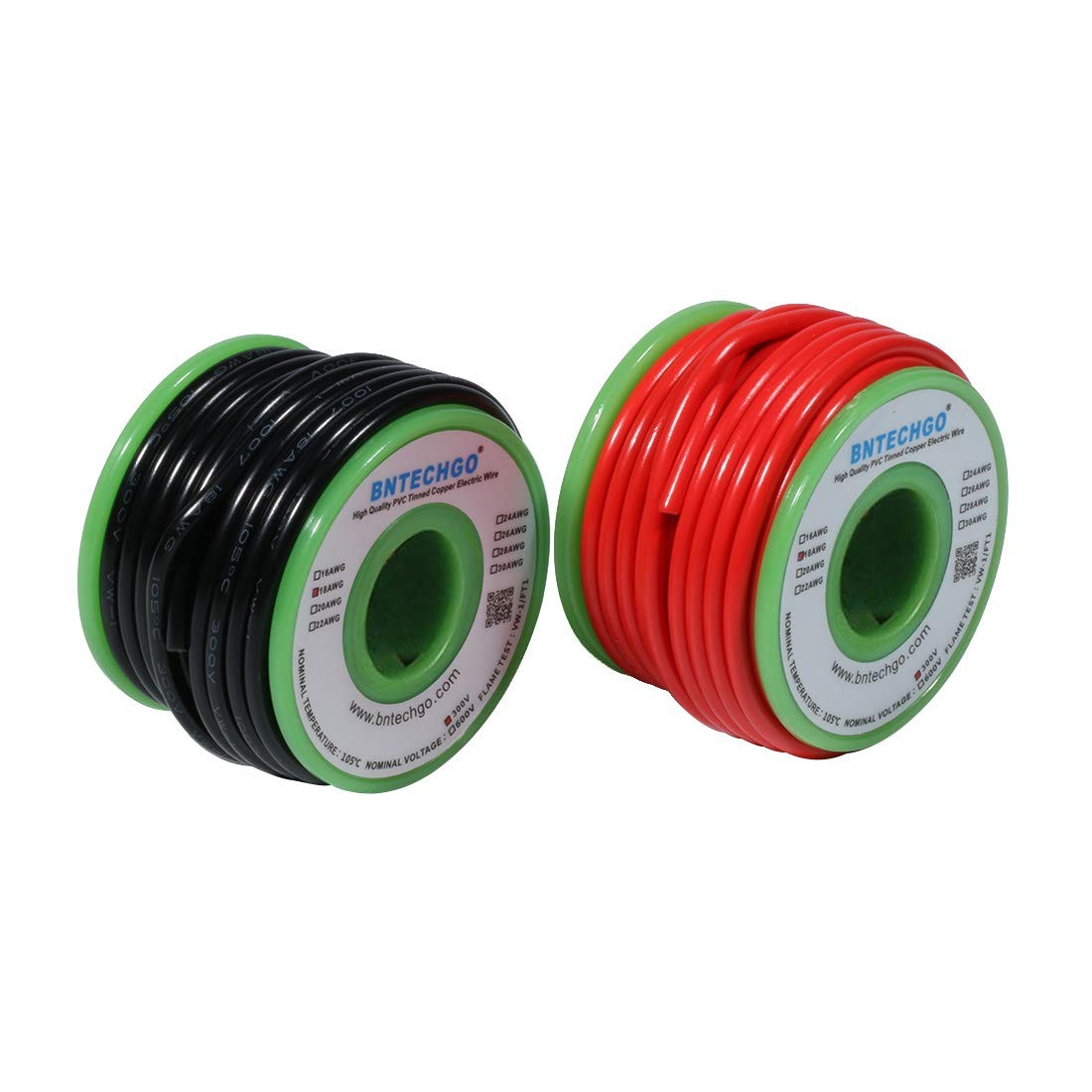 18 Gauge Solid Copper Wire Red Black 20ft Hook Up Tinned PVC 105C