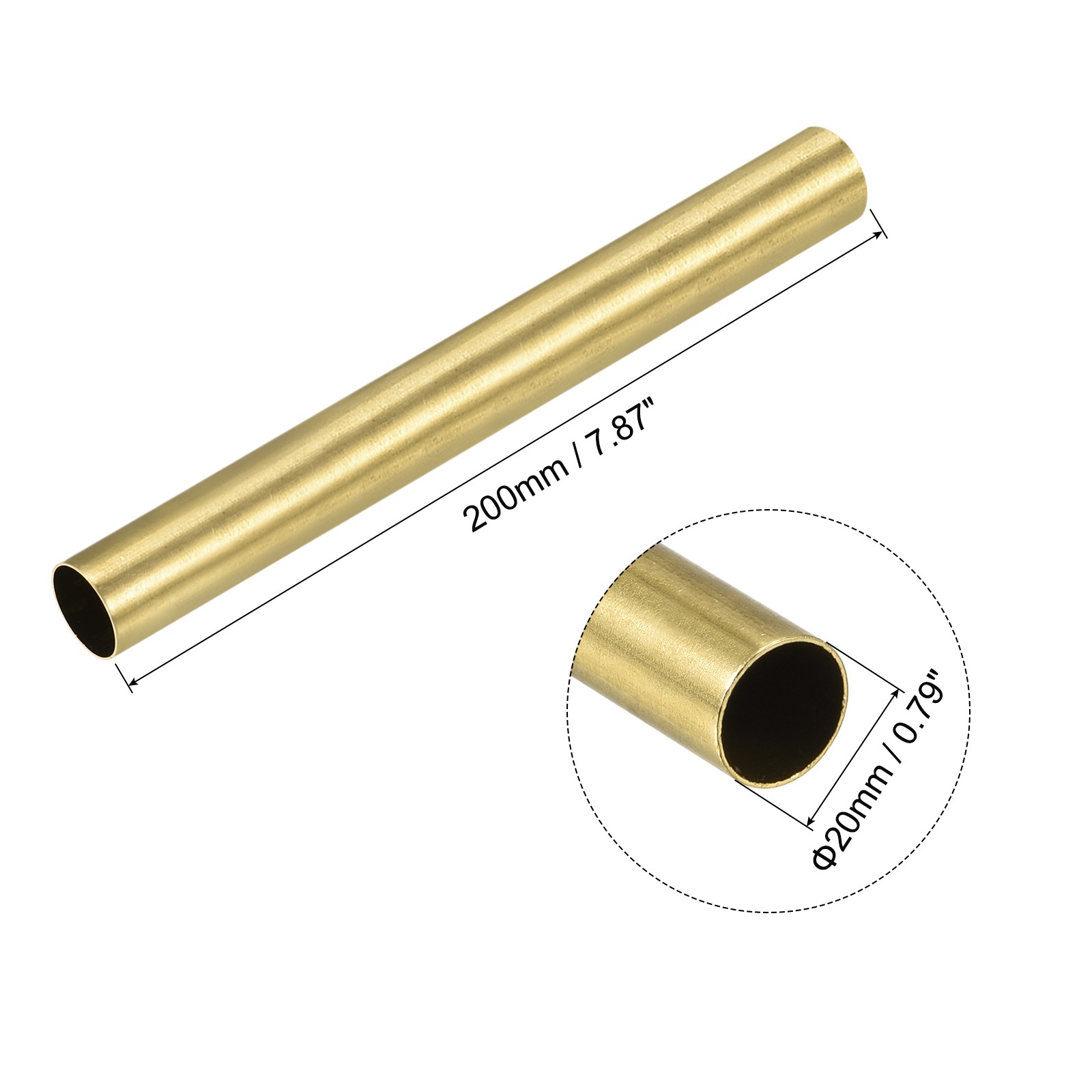 20mm OD 0.5mm Thickness 200mm Long Brass Round Tube for DIY Pipe Tubing