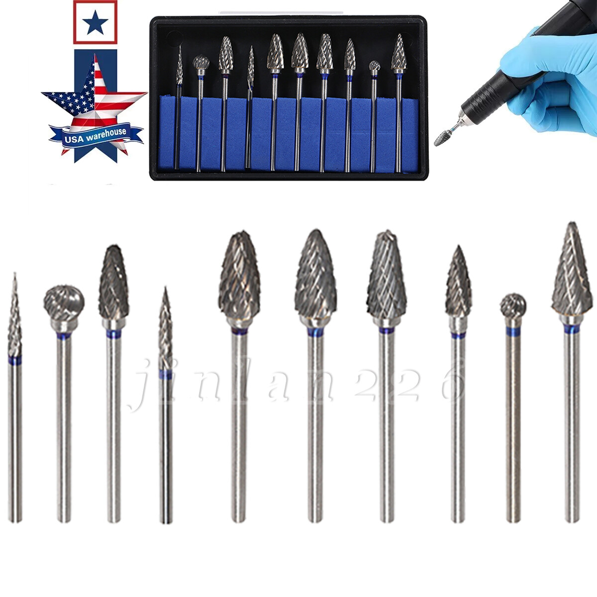 10 Pcs Dental Lab Polishing Bur Drills Tungsten Steel Carbide Burs Burrs 2.35MM
