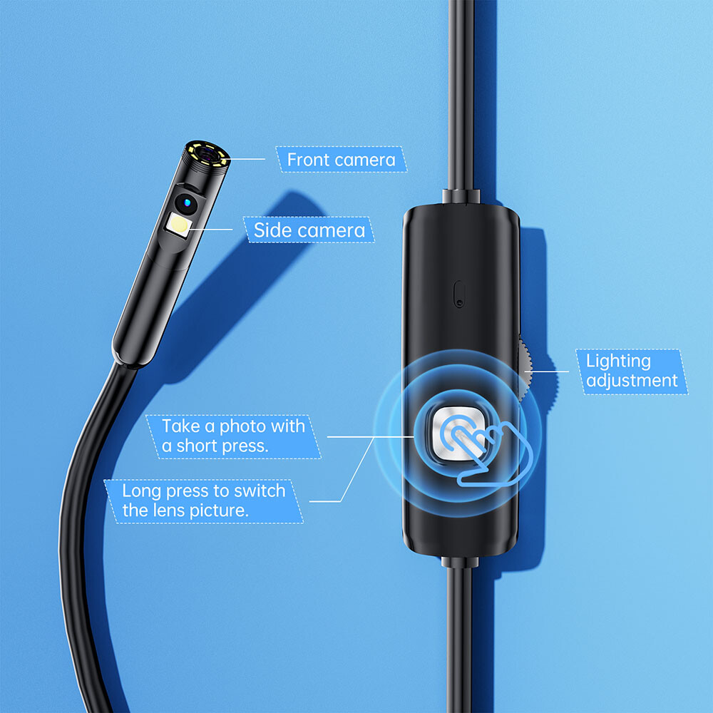 Dual Lens Camera Endoscope Inspection Cam Waterproof 8LED iPhone iPad Android US