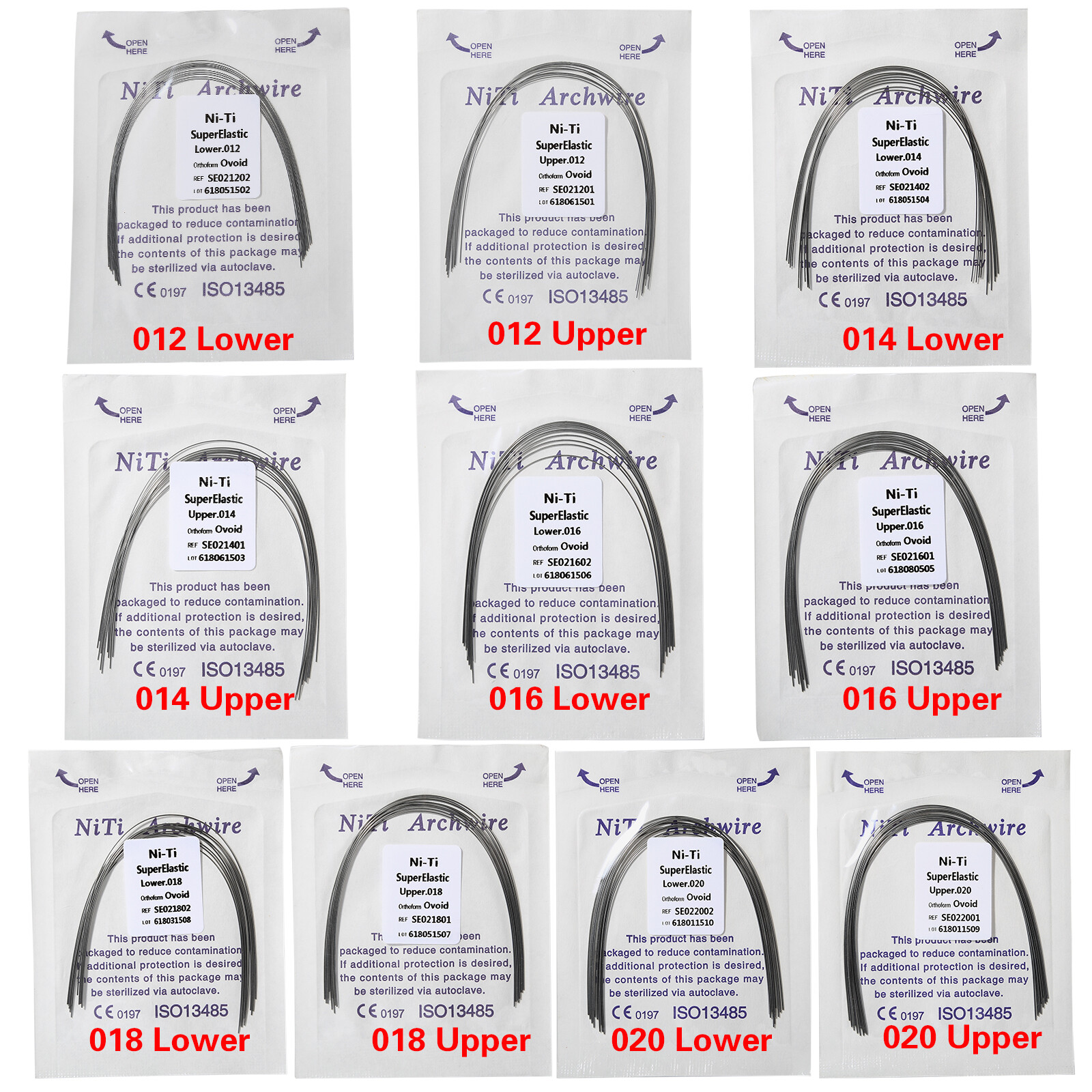 Dent Ortho NITI/SS/Heat Activated Arch Wire Round/Rectangular Natural/Ovoid