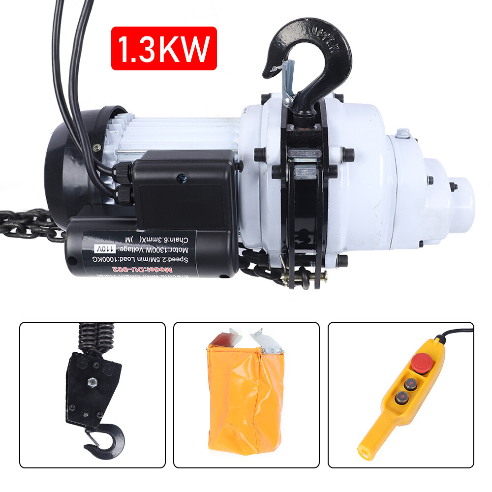 1000kg/2205lbs Electric Chain Hoist Single Phase Hoist Crane 10 FT Chain 1.3KW