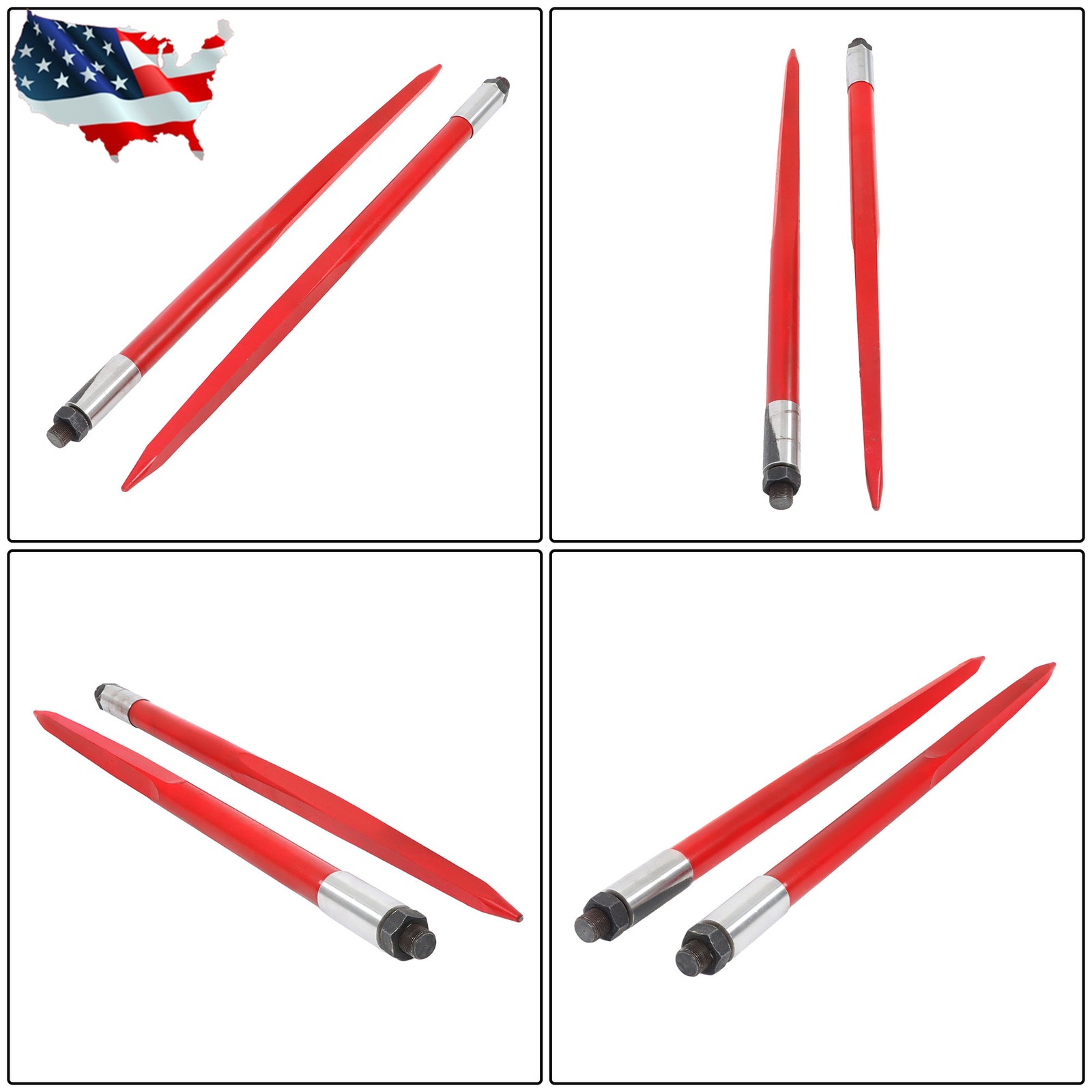 2Pcs 3000lbs Capacity 39″ Square Hay Bale Spear Spike Fork For Tractor Loader