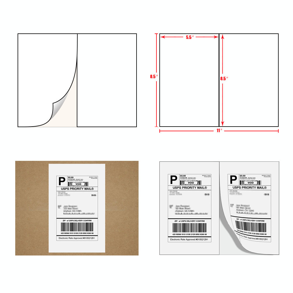 300 Half Sheet Shipping Labels 8.5 x 5.5 Self Adhesive Address 2 Label Per Sheet