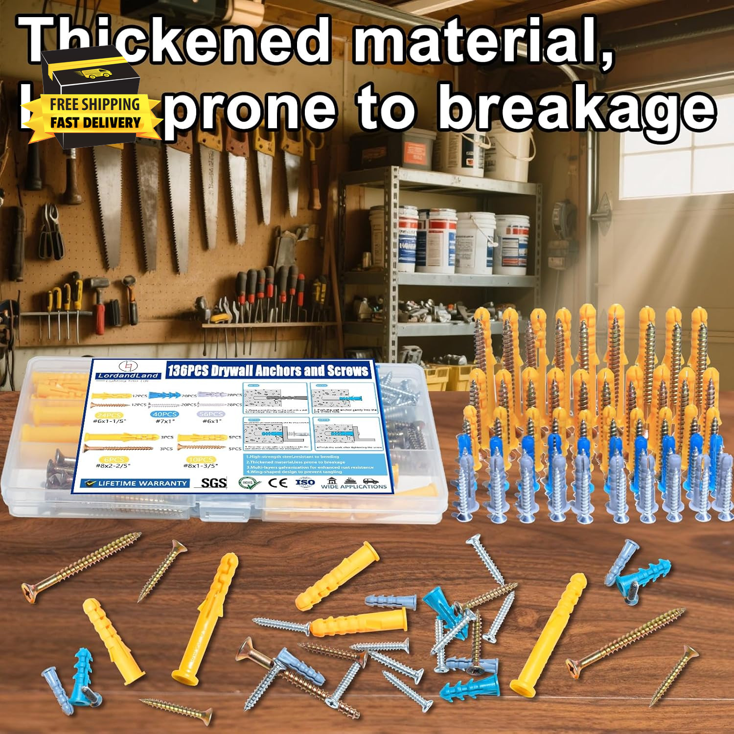 136PCS Drywall Anchors and Screws Assortment Kit, 68Plastic Dry Wall Expansion A