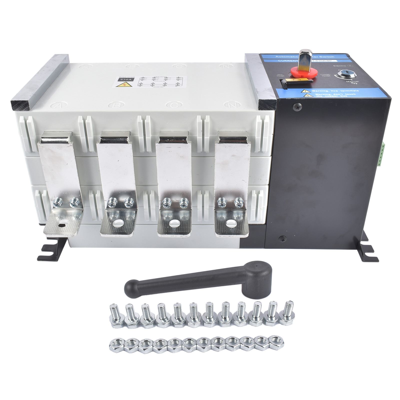 Industrial Automatic Transfer Switch 4P 630A 110V or 220V Auto or Manual Mode