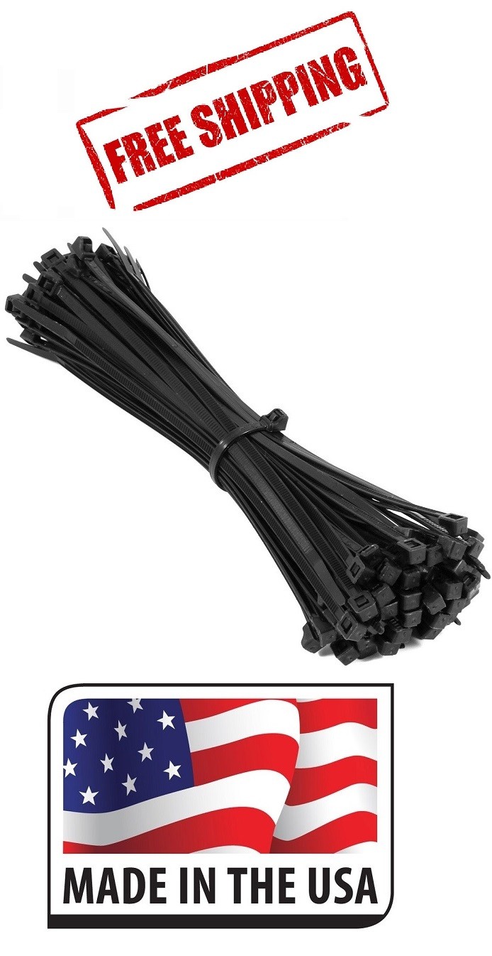 (100) 50 Pounds 14″ Long BLACK UV Cable Zip Ties Ty Wraps Made USA