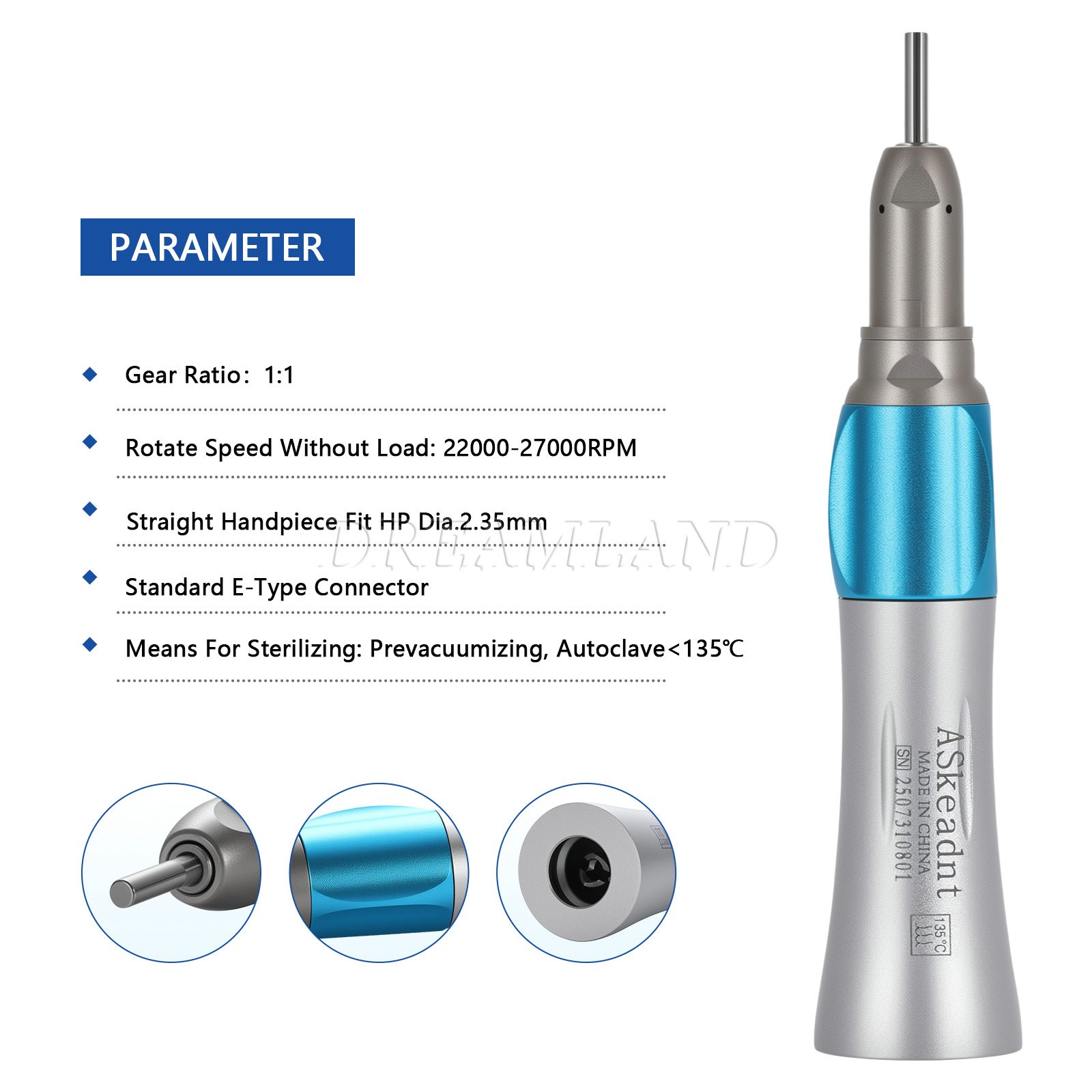 USA Low Price Dental Slow Speed Handpiece Straight Nose Cone E-type to Motor