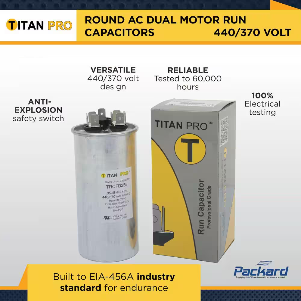 45+7.5 MFD 440/370V Dual Voltage round Run Capacitor