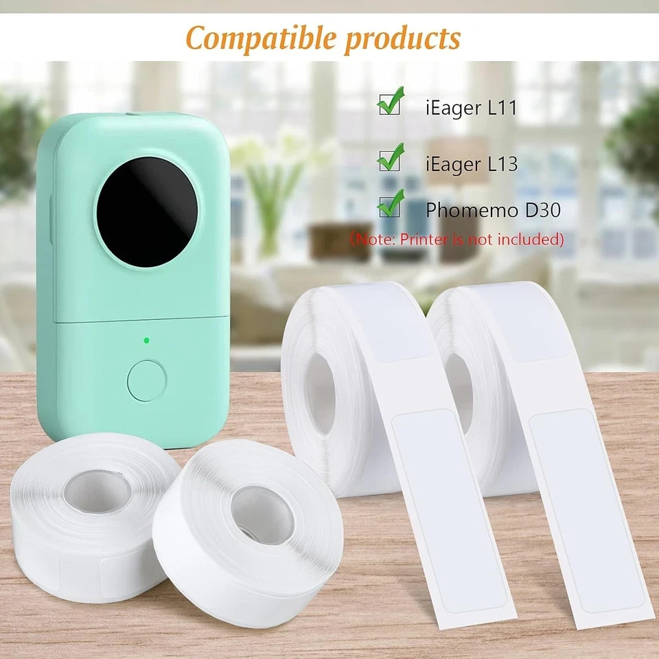6 Rolls Label Maker Tapes for Phomemo D30, 960 Pcs 12 x 40mm 12 x 40mm, White