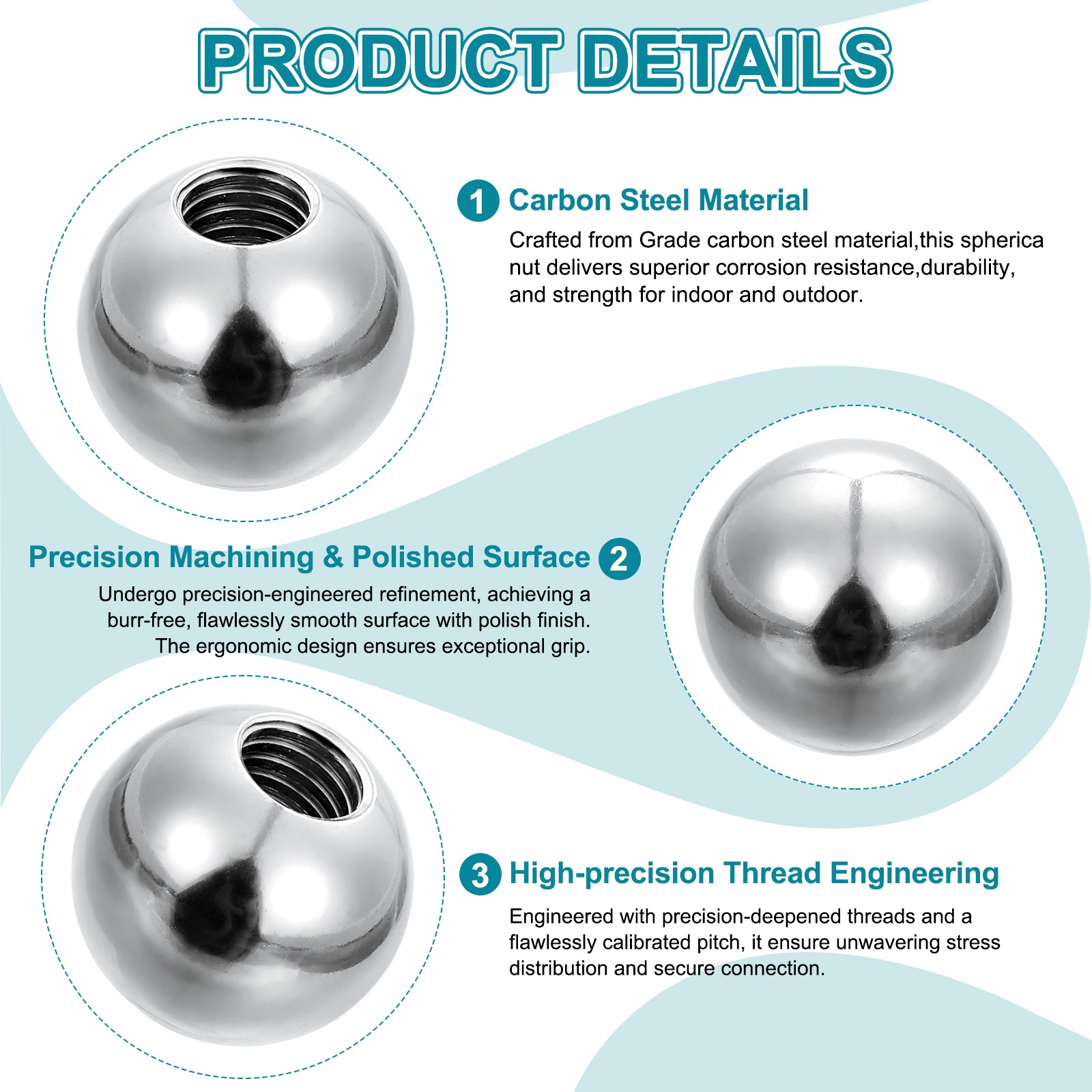 8Pcs 17mm Ball Nuts Knob M6 UNC Female Threaded Steel Swivel Ball