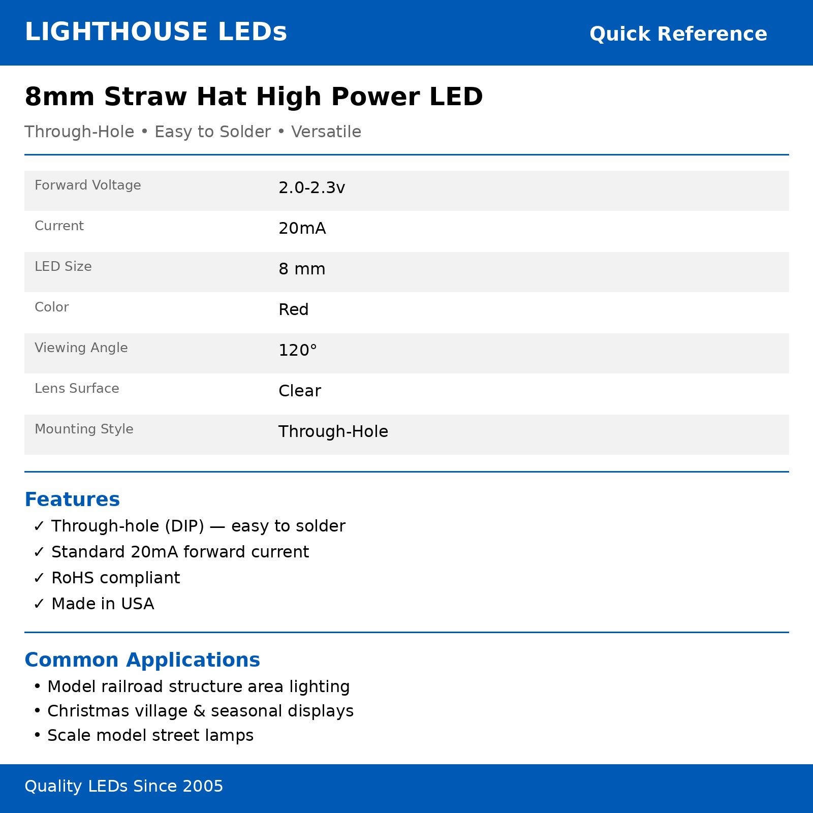 10 x LED 8mm Red .5 Watt Ultra Wide Angle Bright High Power LEDs 0.5w half 1/2