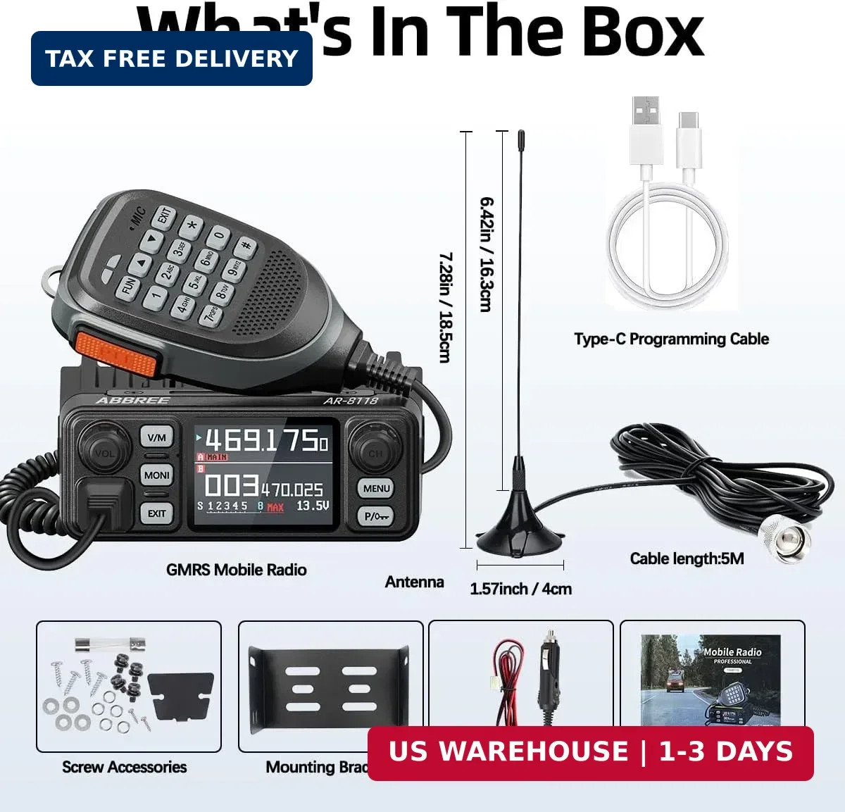 AR-8118 GMRS Mobile Radio, 25W Long Range GMRS Repeater Capable Base Station,…