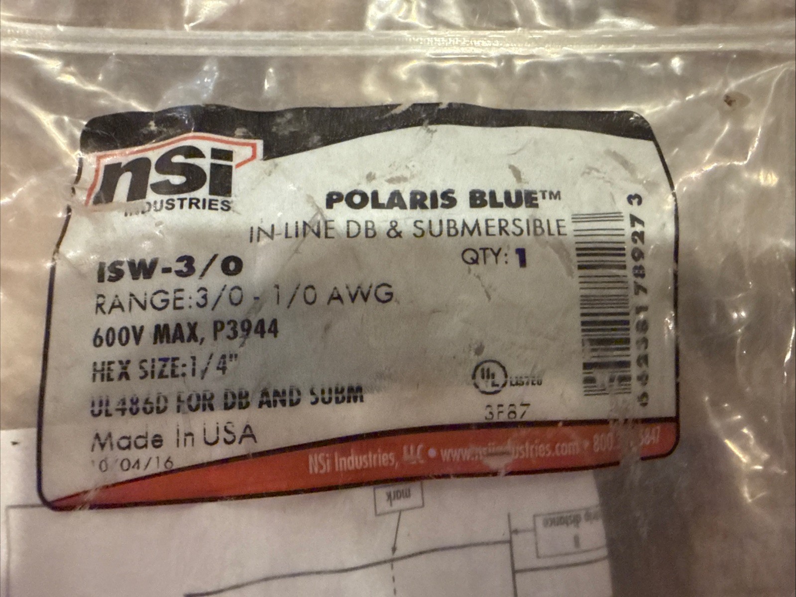 NSI Industries, Polaris Blue, IN-LINE Direct Burial & Submersible ISW-3/0 New